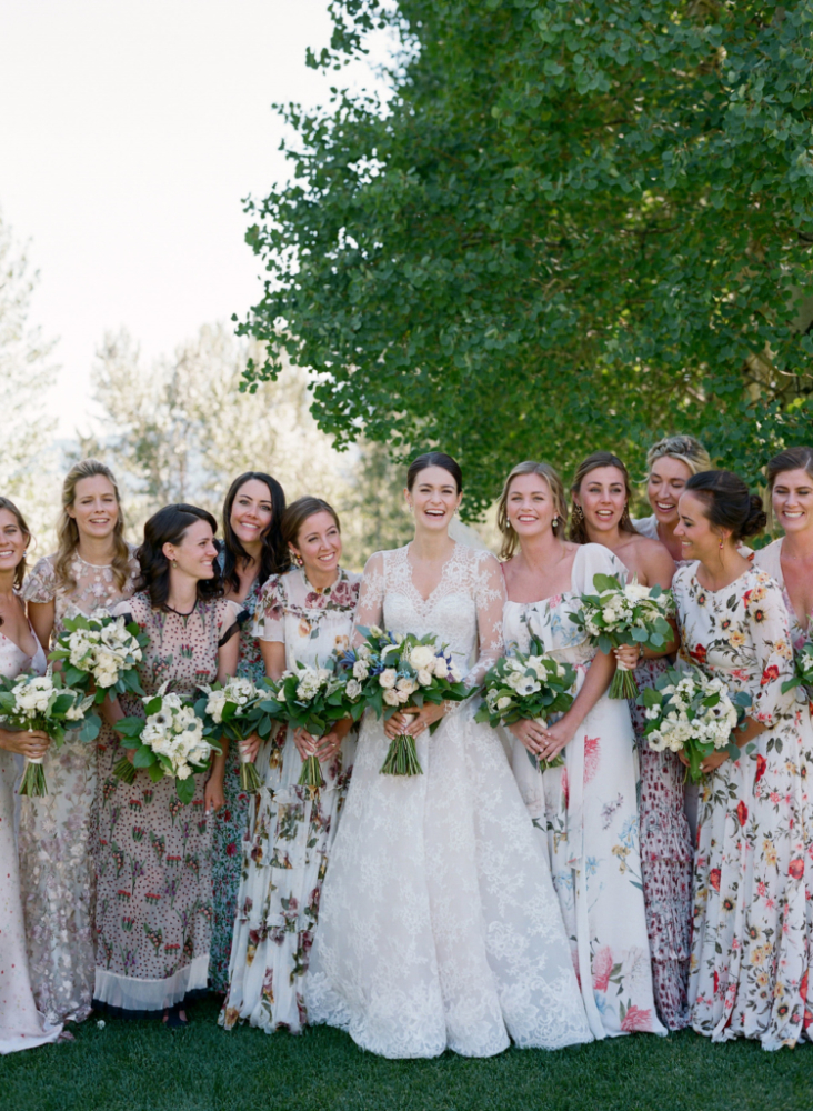 Floral Non-Matching Bridesmaid Dresses