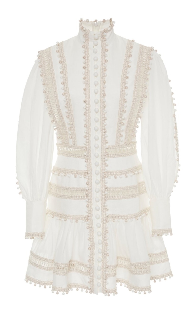 large_zimmermann-white-embroidered-button-detailed-mini-dress - Over