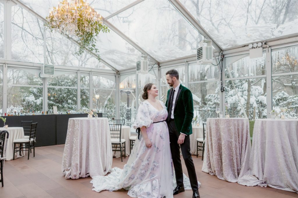 Alexandra Grecco Created a Custom Gown and Coat For Her Sister’s Winter Wedding at Tavern On the Green