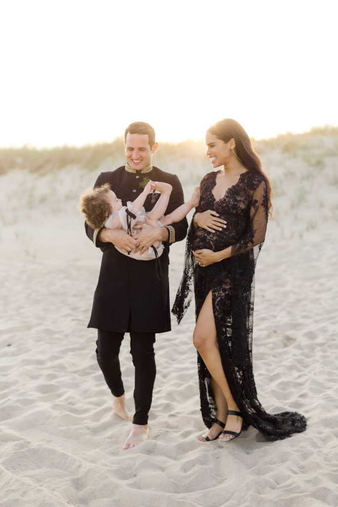 The Bride Wore a Custom Black Lace Maternity Dress to Her Moody, Romantic Wedding in Montauk