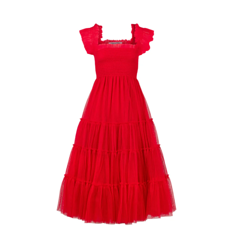 Hill House Home The Tulle Ellie Nap Dress in Red Tulle Over The Moon